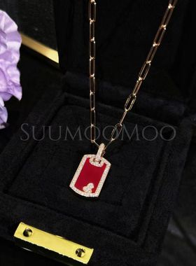 铜合金合成锆石吊坠 时尚红色无事牌吊坠项链