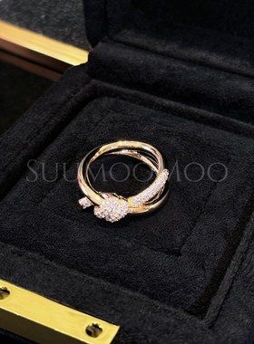 铜合金合成锆石戒指 法式时尚绳结超闪戒指