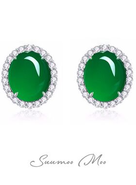 铜合金合成锆石耳饰 时尚绿色鸽子蛋珠珠耳环