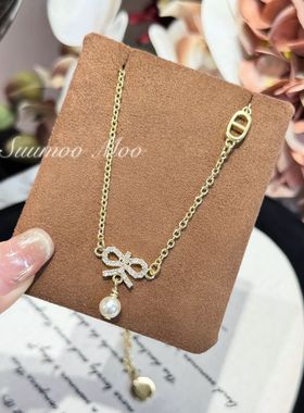 法式时尚蝴蝶结珠子猪鼻子项链