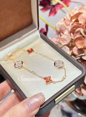 铜合金合成锆石手链 轻奢时尚红色花朵手链 新年礼物