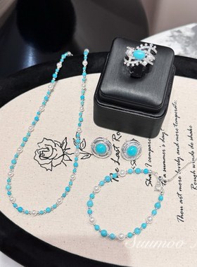 铜合金合成锆石项链 夏天的味道 蓝间白色珠珠项链 手链   气质