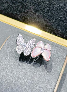 铜合金合成锆石戒指 法式时尚满钻AB蝴蝶戒指