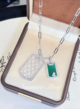 铜合金合成锆石项链 国潮时尚葫芦绿色大小无事牌项链 毛衣链55CM