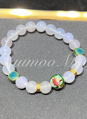 铜合金手链 旖旎荷香：纯白珠链荷韵悠然 白色珠珠荷叶手链