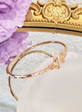 铜合金合成锆石手镯 法式时尚高级感T口手镯