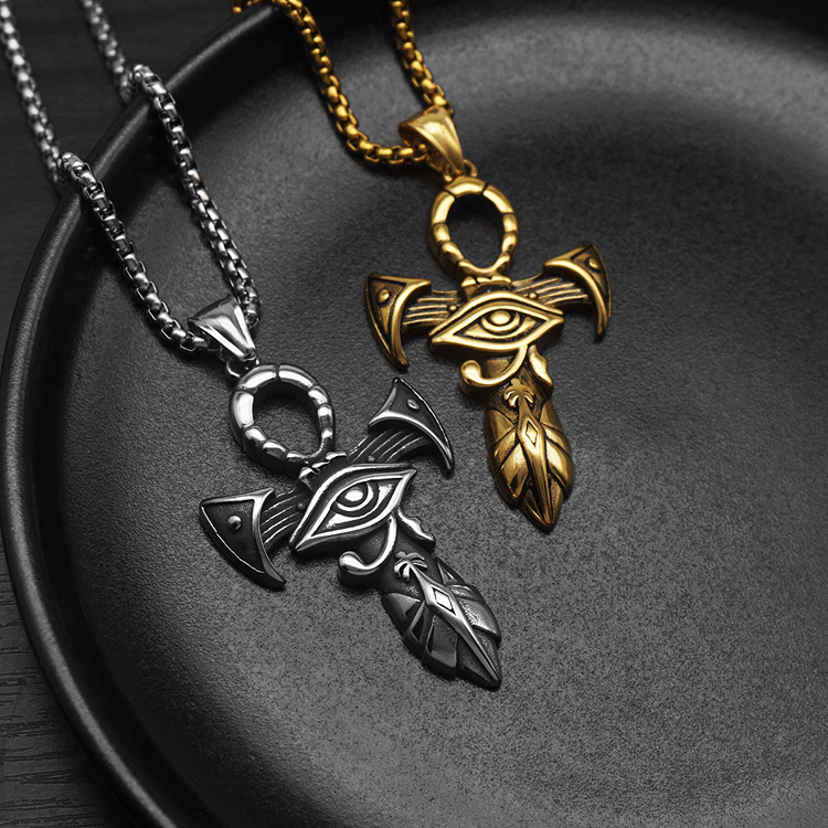 古埃及荷鲁斯之眼安卡吊坠项链钢