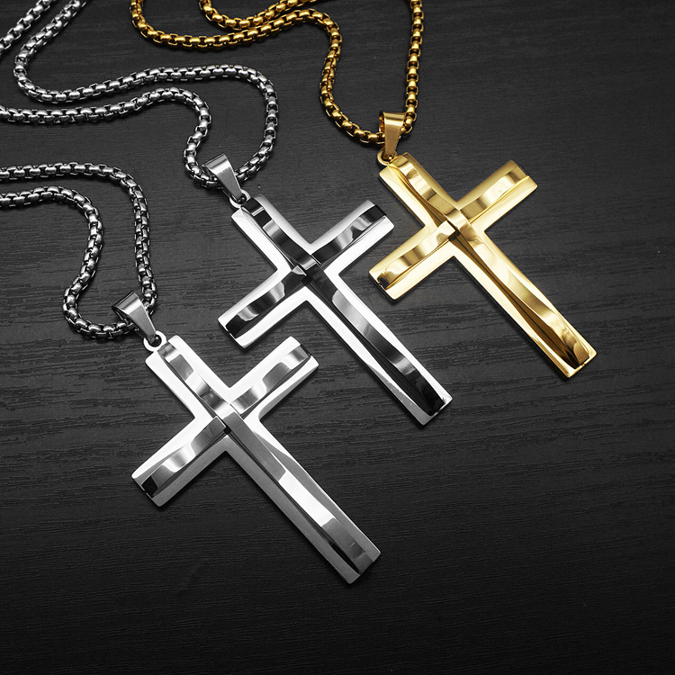 朋克十字架吊坠欧美项链钛钢男女