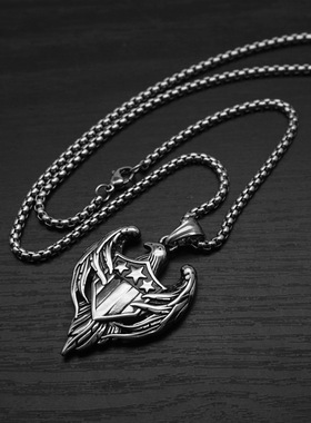 双翅膀老鹰星星盾牌吊坠项链钢男