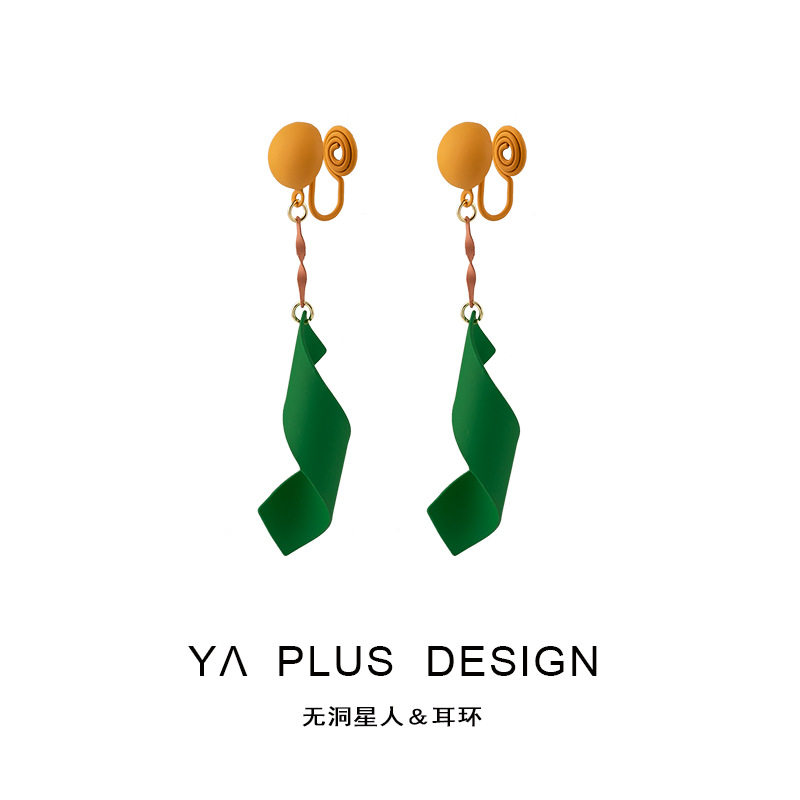 撞色不规则耳环拼接绿色螺旋长款复古网红时尚蚊香盘无耳洞耳夹,饰品/流行首饰/时尚饰品新,耳夹,淘宝优惠券,粉丝福利购,淘宝优惠卷