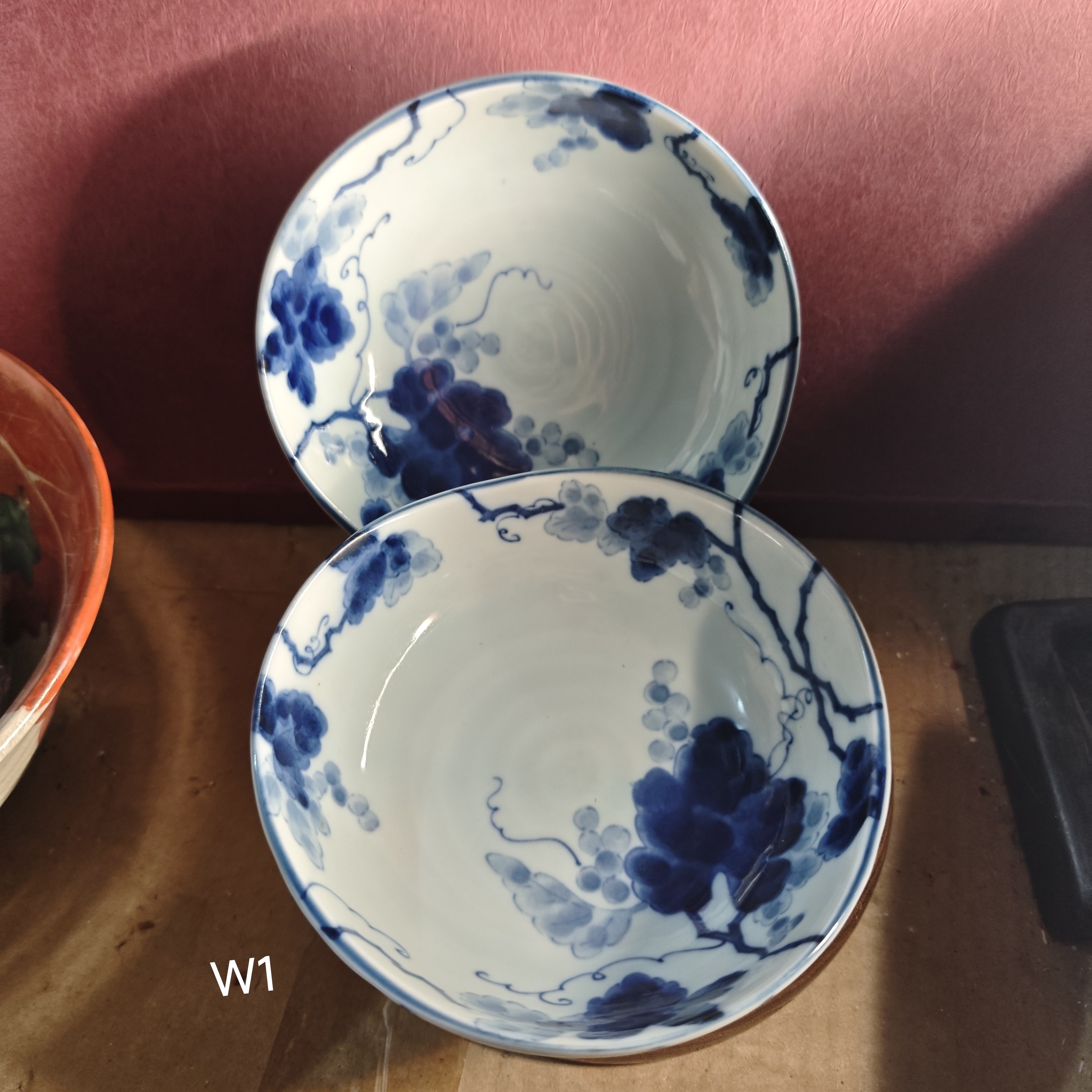 有田烧蓝彩窑青花多用钵深盘一对 葡萄纹 茶亦居日本古美术W1