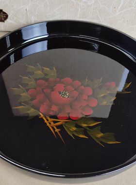 八云塗漆器托盘茶盘漆盘 木粉胎 牡丹 纸盒装带证书 茶亦居 CYS
