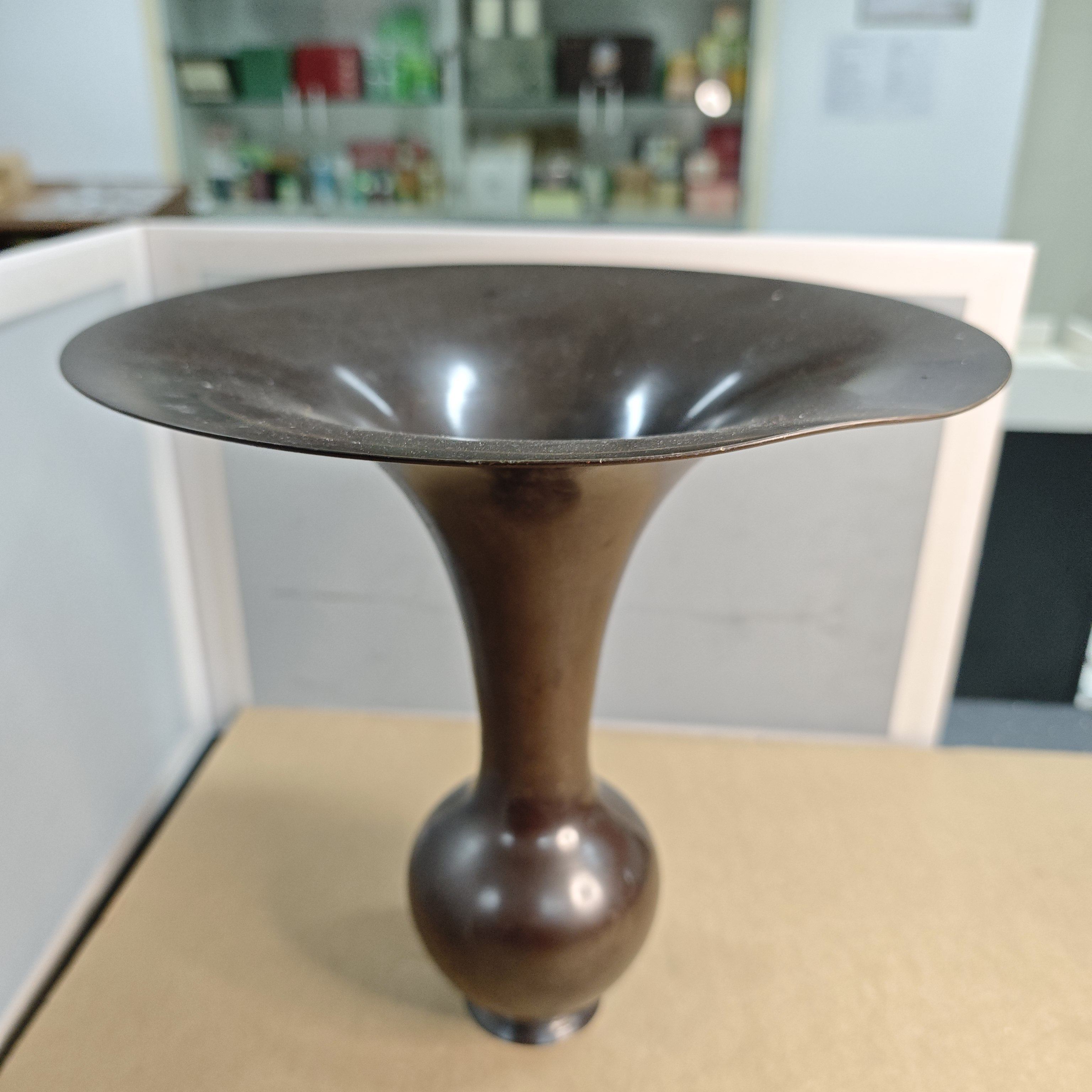 唐铜一体形薄端花器花瓶 花道插花道具 茶亦居日本古美术JL-1