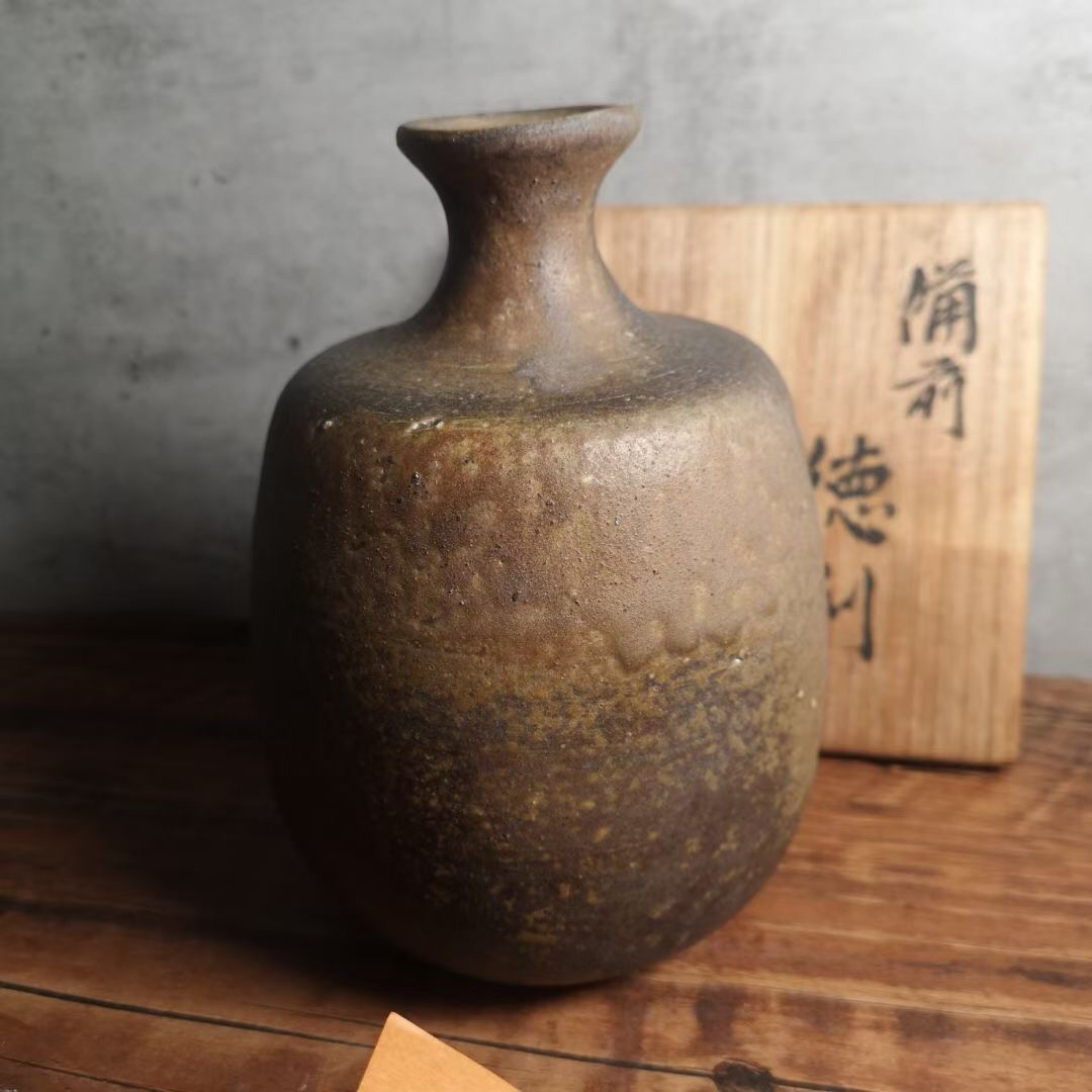 备前烧德利酒瓶花瓶 鹰取章 闲山作木箱 茶亦居日本古美术L6
