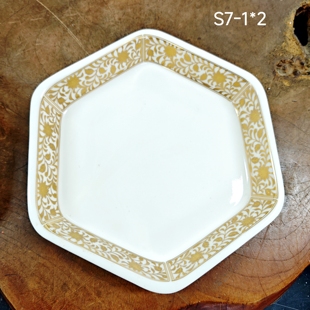 有田烧胜山窑金彩缠枝纹六角点心盘壶承  茶亦居日本古美术S7-1