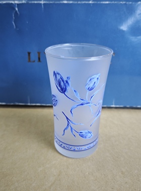 日本蓝色郁金香磨砂玻璃杯 茶亦居日本古美术BJ5