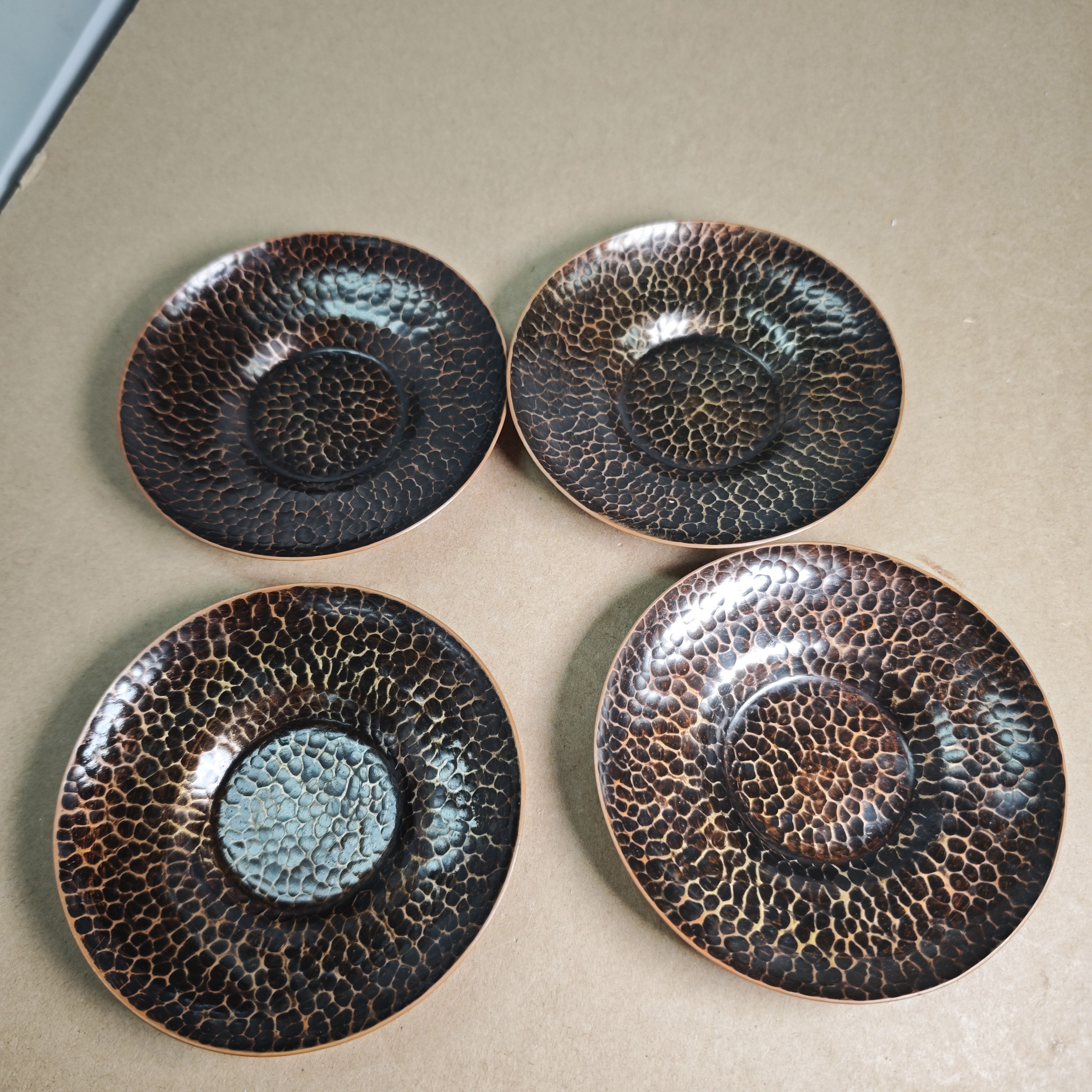 日本胜富堂锤目铜杯托茶托 四个 茶亦居日本古美术S13