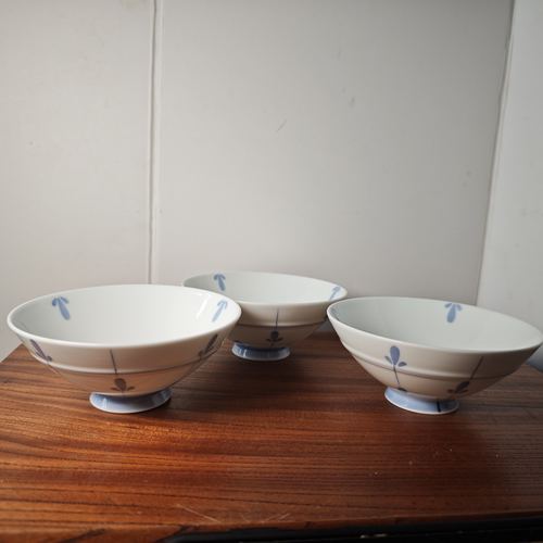 有田烧重山作青花手绘斗笠碗饭碗茶碗三个 茶亦居日本古美术F14