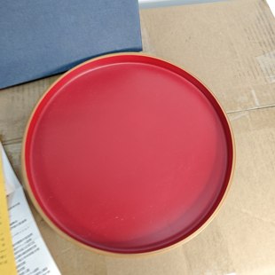 日本曲木工艺朱漆圆盘 纸盒装带证书 纪念款 茶亦居日本古美术S7