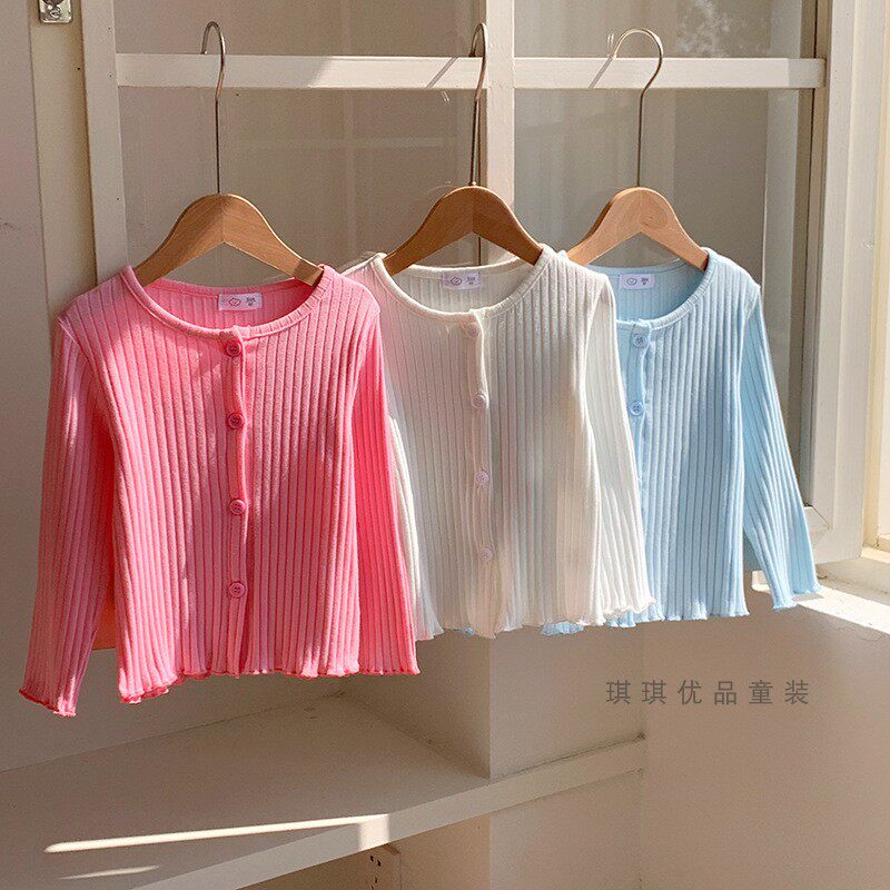 春夏女童薄款针织开衫儿童宝宝夏季空调衫女孩糖果色薄外套防晒衣