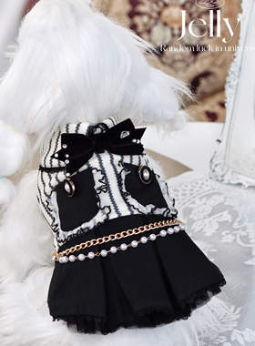 JELLY果冻家秋冬黑色新品加绒条纹裙子宠物猫狗手工衣服定制