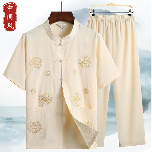 夏季爷爷装唐装男士盘扣爸爸装