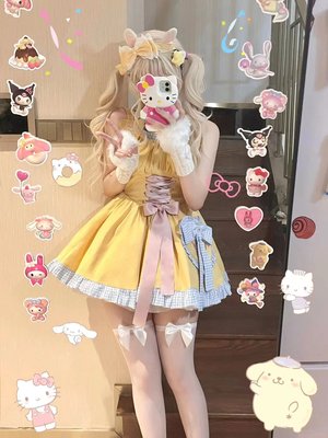 Shoot牛仔裙格子拼接lolita元气打歌服纯欲可爱日系连衣