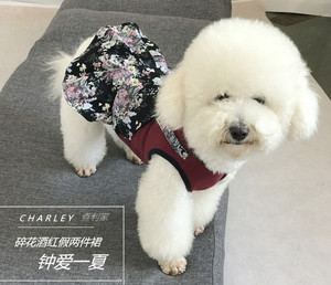 宠爱宠物夏装婚纱裙子泰迪吉娃娃博美酒红假两件背带公主裙狗狗衣