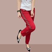 时尚 爆冰裤 休闲百搭红色直筒裤 宽松显瘦修身 高腰韩版 欧货春夏新款