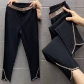 休闲裤 烫钻九分小脚裤 西装 黑色气质时尚 女2026夏秋高腰弹力修身