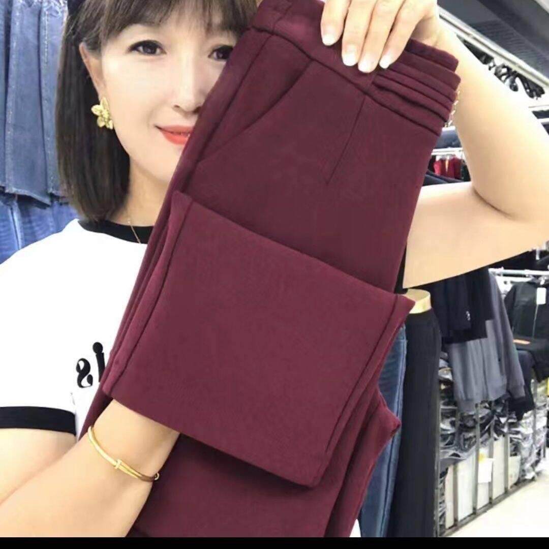 春秋高档百搭显瘦小个子烟管裤时尚休闲裤洋气安可拉红直筒九分裤