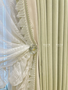 锦色艺墅奶绿色法式浪漫荷叶边窗帘卧室遮光布帘浅绿薄荷绿