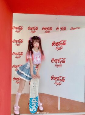 原创牛仔短裙高腰甜妹日系