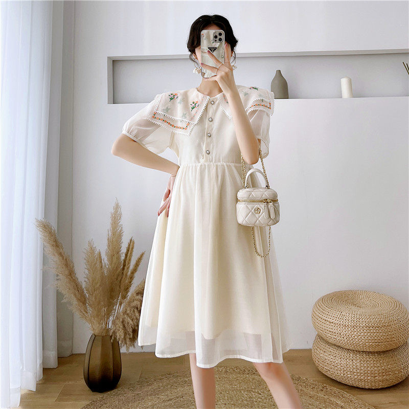 HIGH-QUALITY MATERNITY DRESS SWEET DOUBLE DOLL COLLAR NICHE DESIGN PLUS-SIZE MATERNITY DRESS LONG AND SHORT