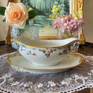 西洋古董 limoges 利摩日 全手绘凤凰与花 重金浇汁碗 现货