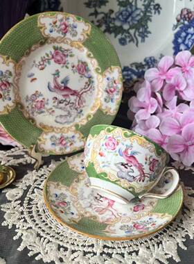 西洋古董 minton 明顿 早期手绘绿彩凤凰 珐琅咖啡茶杯碟 现货