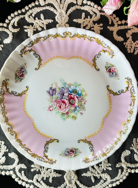 西洋古董 bavaria 粉色釉开窗花卉水果盘 现货
