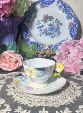 西洋古董 日瓷 全手绘 1950手绘花柄小花硬瓷咖啡茶杯碟 现货