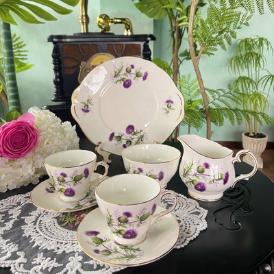 西洋古董  duchess thistle水蓟草 糖奶罐 咖啡杯碟 蛋糕盘 现货