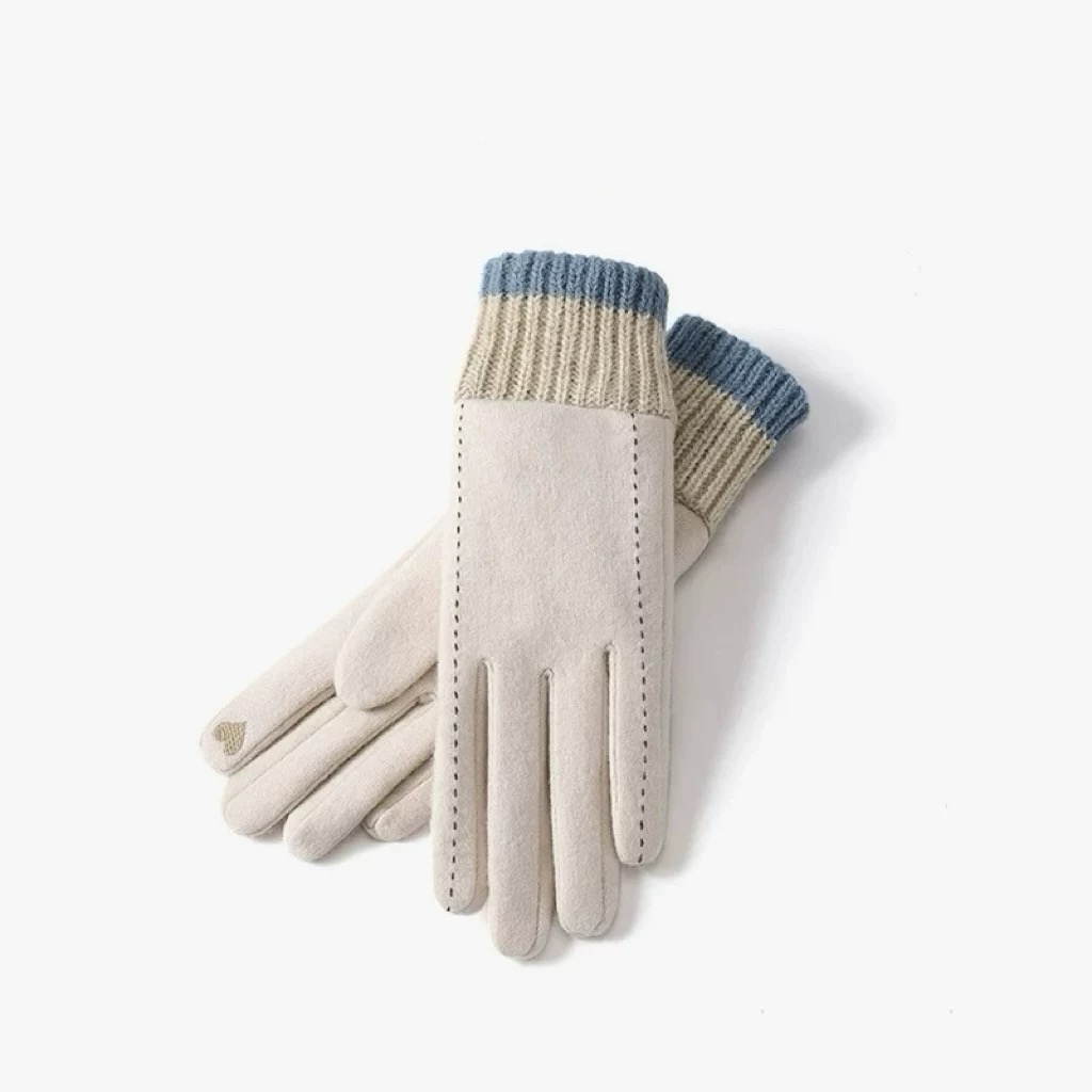 日本MUl新款冬季羊绒手套女士户外骑车防风加绒保暖触屏手套针织