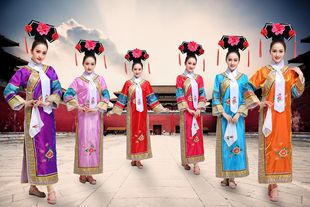 古装清朝格格贵妃宫女连体旗袍满族演出服甄嬛反串太监妃子表演服