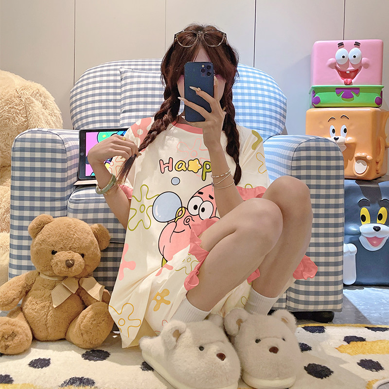 派大星睡衣女夏季ins卡通少女学生可外穿纯棉短袖短裤家居服套装