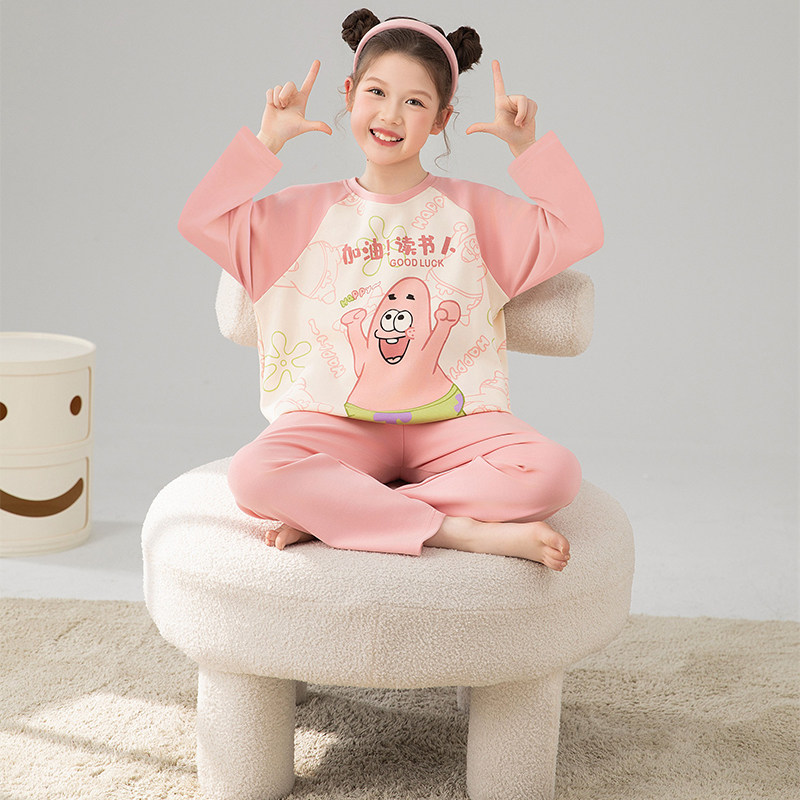 派大星儿童睡衣春秋季纯棉ins卡通长袖长裤女童中大童家居服套装