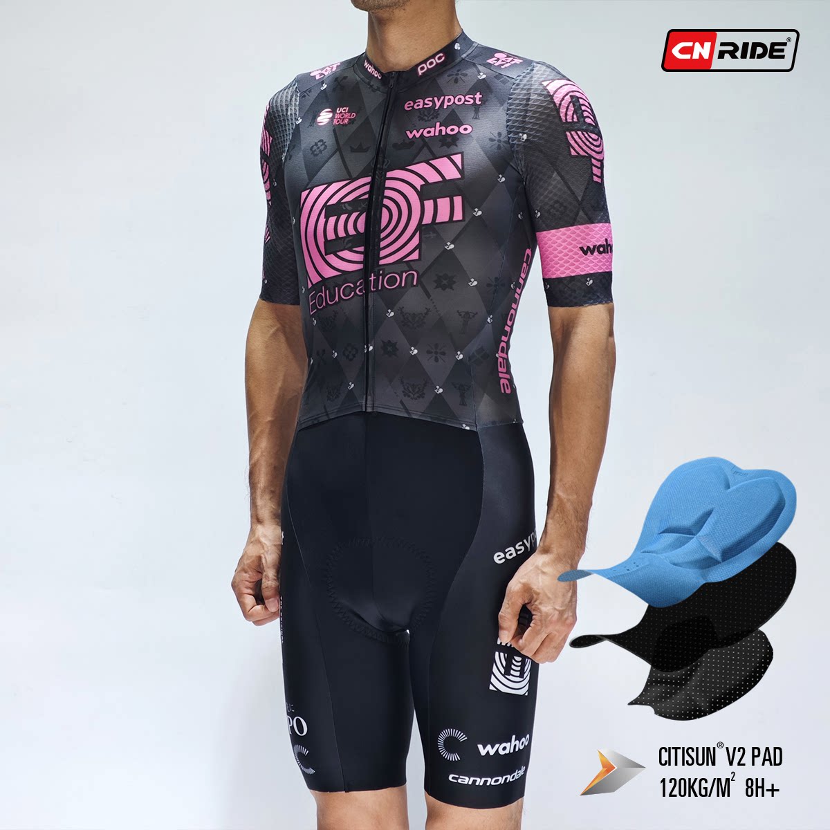 EF英孚黑色车迷版环法公路自行车队短袖竞技连体骑行服短袖套装