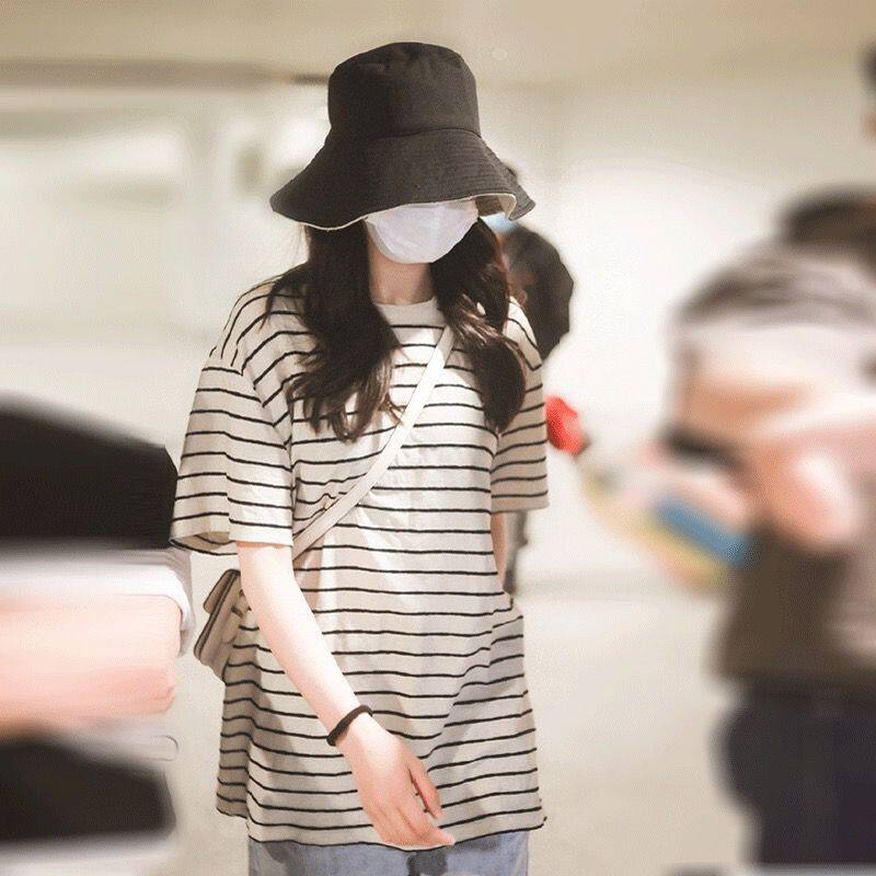 迪丽热巴同款ins宽松休闲复古条纹短袖t恤男女情侣款上衣夏季新款