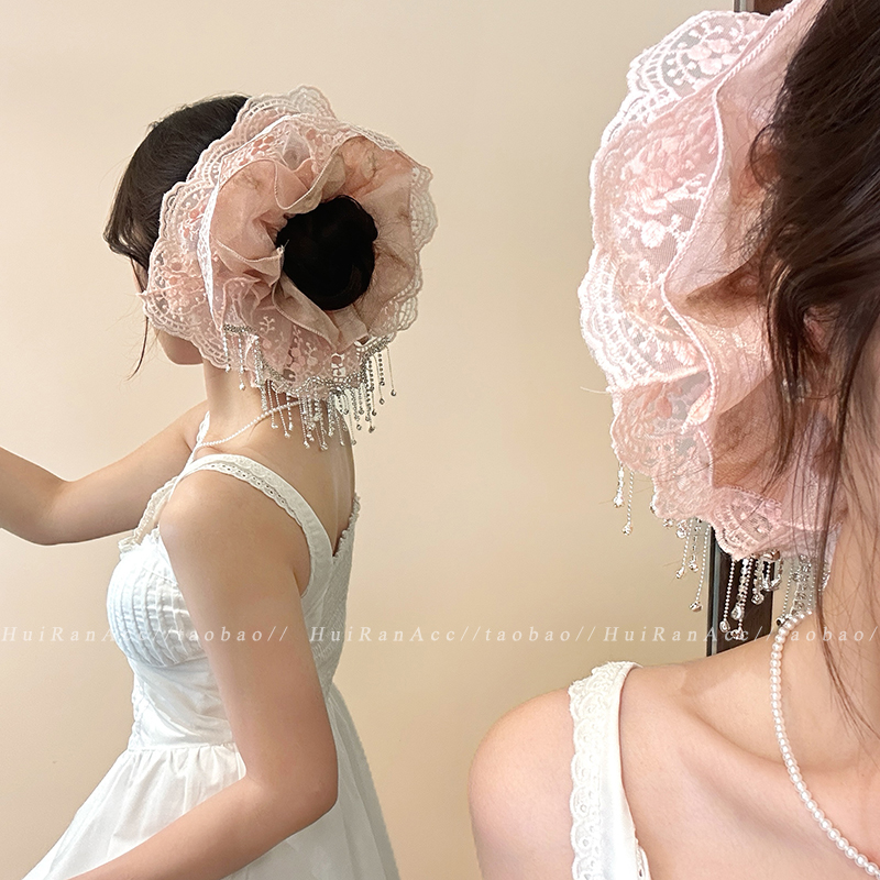 蕾丝花边流苏大肠发圈女2025新款高级感头绳丸子头发绳后脑勺发饰