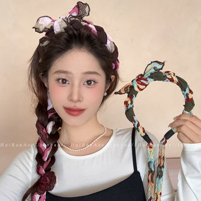 森系布艺撞色蝴蝶结发带头箍
