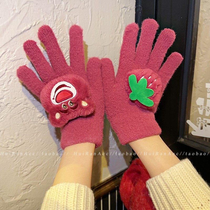 可爱草莓熊毛绒手套女冬季保暖五指儿童防寒2026新款针织学生冬天,服饰配件/皮带/帽子/围巾,手套,淘宝优惠券,粉丝福利购,淘宝优惠卷