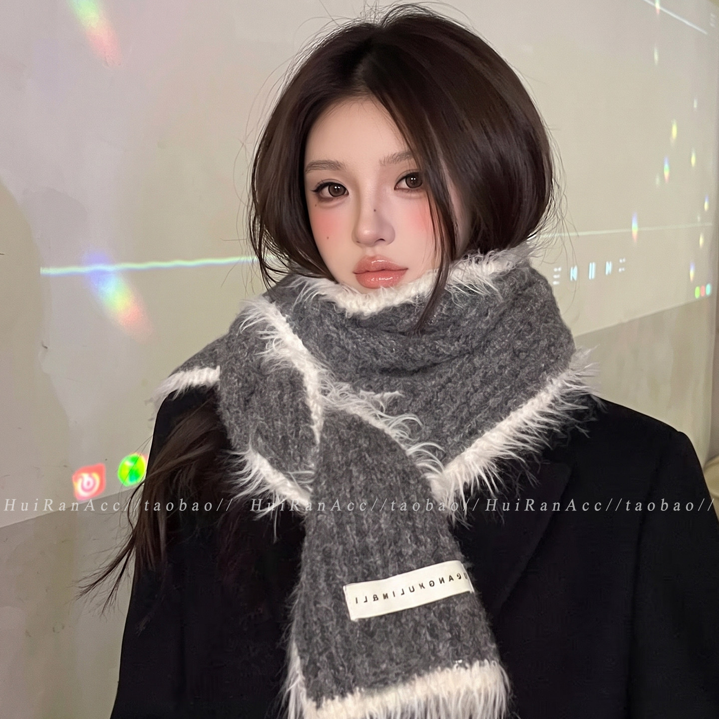 高级感加厚保暖针织围巾秋冬毛边