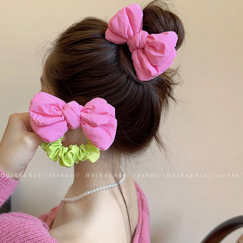 粉色蝴蝶结糖果色发圈